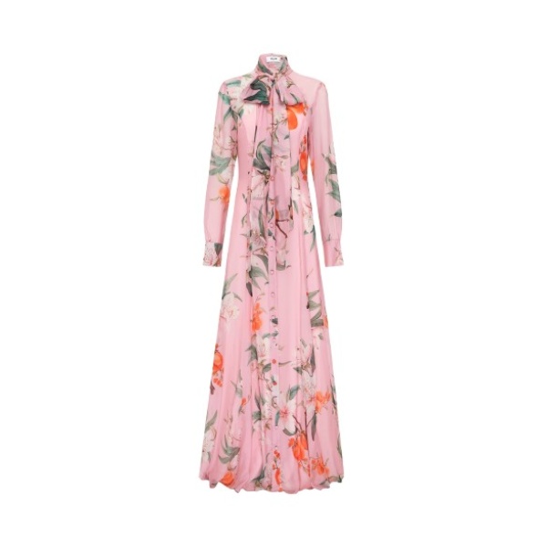 Leo Lin Lilith Tie Neck Maxi Dress – Lavish Print in Pink