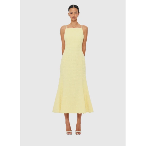 Leo Lin Regina Tweed Midi Dress – Sorbet Yellow, view 2