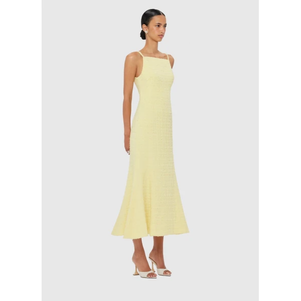 Leo Lin Regina Tweed Midi Dress – Sorbet Yellow, view 3