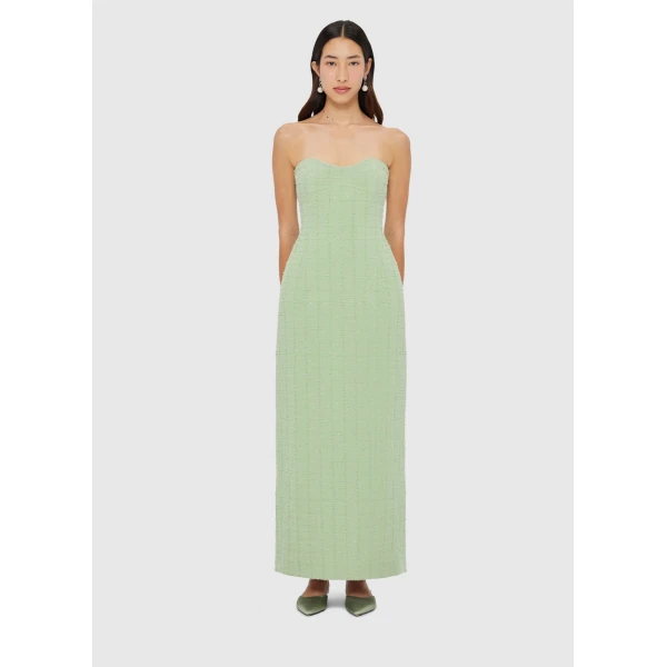 Leo Lin Zayna Tweed Bustier Maxi Dress – Caledon Green, view 2