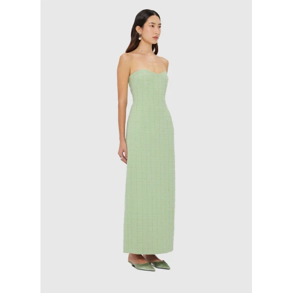Leo Lin Zayna Tweed Bustier Maxi Dress – Caledon Green, view 3