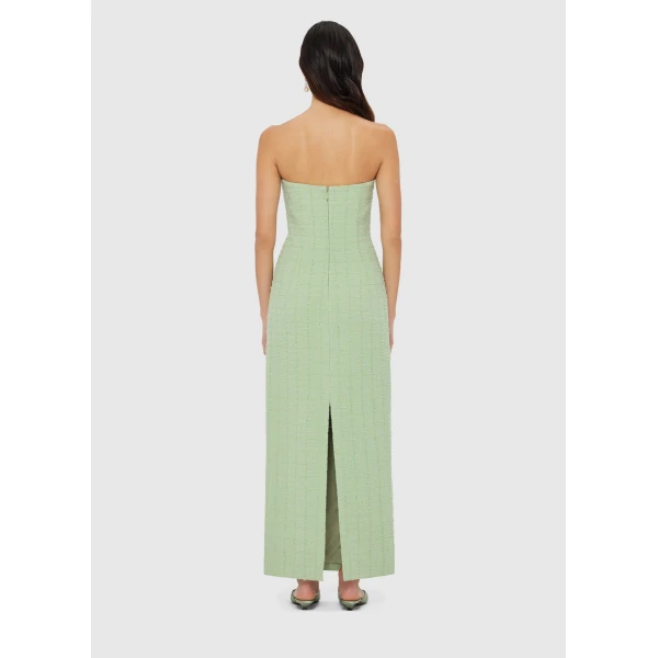 Leo Lin Zayna Tweed Bustier Maxi Dress – Caledon Green, view 4