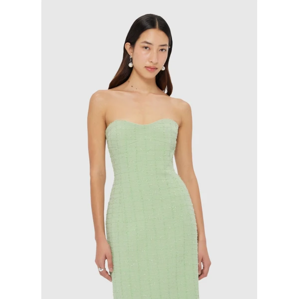 Leo Lin Zayna Tweed Bustier Maxi Dress – Caledon Green, view 5