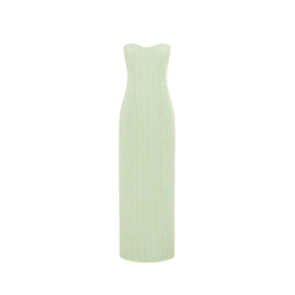 Zayna Tweed Bustier Maxi Dress - Caledon Green
