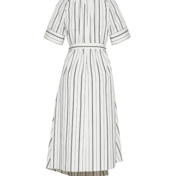 featuring an asymmetrical hem that adds a modern twist to a classic design. A sleek V-neckline and short sleeves enhance its effortless sophistication