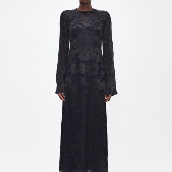 Adam Lippes P25 Collection: The Sylvia Dress in black Devore features a dramatic back cut-out