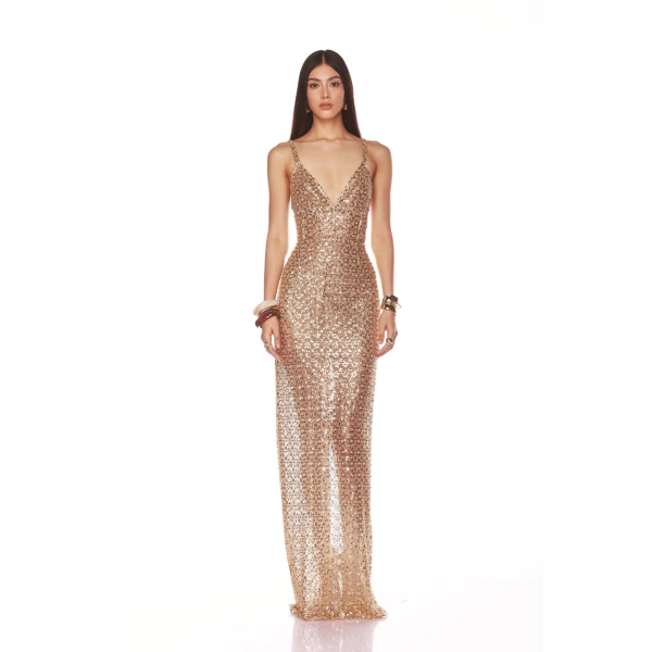 Bronx and Banco Allegra Gold Sequin Maxi Dress, view 2