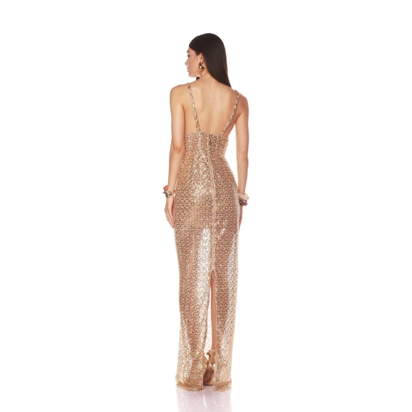 Bronx and Banco Allegra Gold Sequin Maxi Dress, view 4