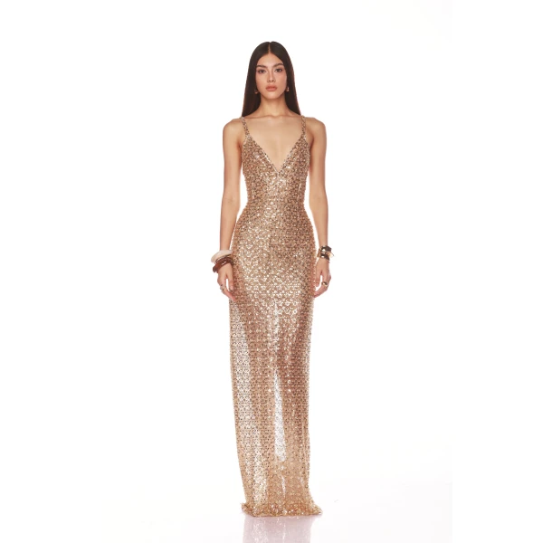Bronx and Banco Allegra Gold Sequin Maxi Dress