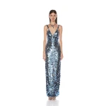 Bronx and Banco Blue Allegra Ocean Blue Sequin Maxi Dress  a harmonious blend of structured elegance and timeless sophistication