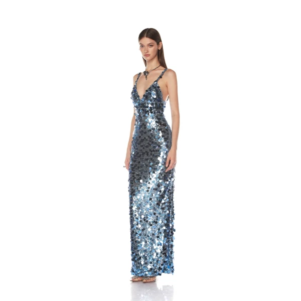 Bronx and Banco Allegra Ocean Blue Sequin Maxi Dress, view 3