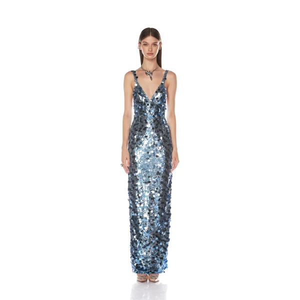 Bronx and Banco Allegra Ocean Blue Sequin Maxi Dress