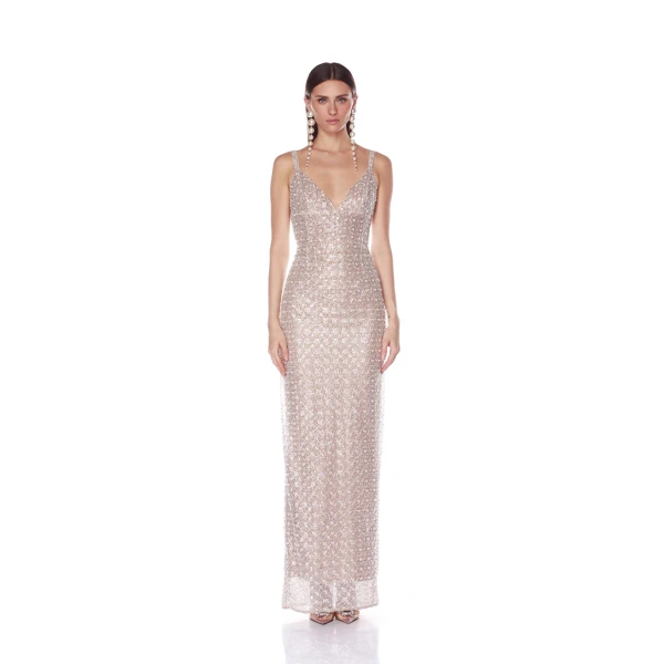 Bronx and Banco Allegra Silver Sequin Maxi Dress