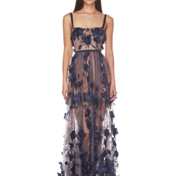 Bronx and Banco Blue Anastasia Navy Maxi Dress  a harmonious blend of structured elegance and timeless sophistication
