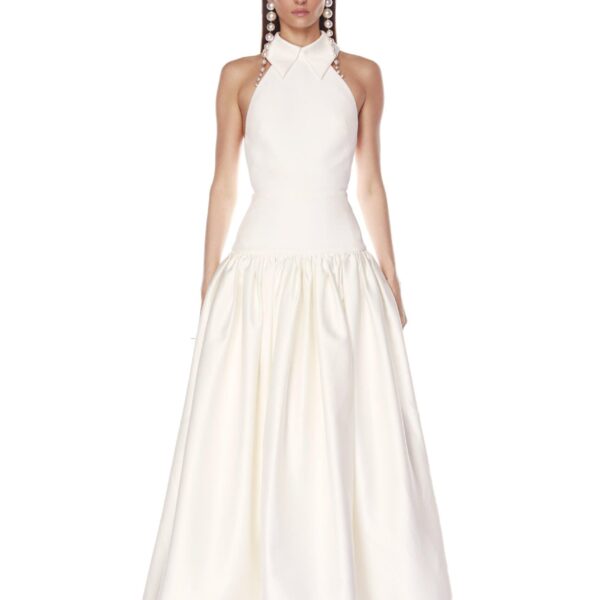 Bronx and Banco White Arlo Halterneck White Gown  a harmonious blend of structured elegance and timeless sophistication.