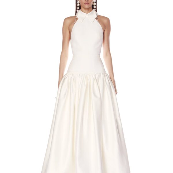 Bronx and Banco White Arlo Halterneck White Gown  a harmonious blend of structured elegance and timeless sophistication