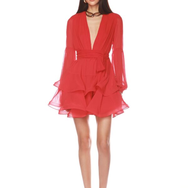 Bronx and Banco Red Bedouin Red Mini Dress  a harmonious blend of structured elegance and timeless sophistication.