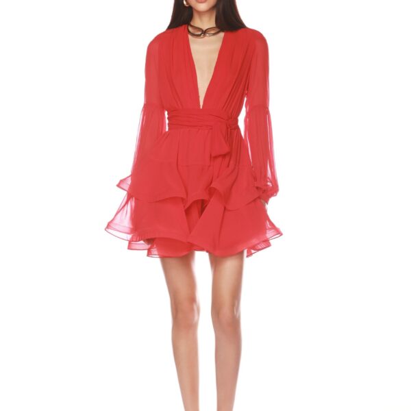 Bronx and Banco Red Bedouin Red Mini Dress  a harmonious blend of structured elegance and timeless sophistication