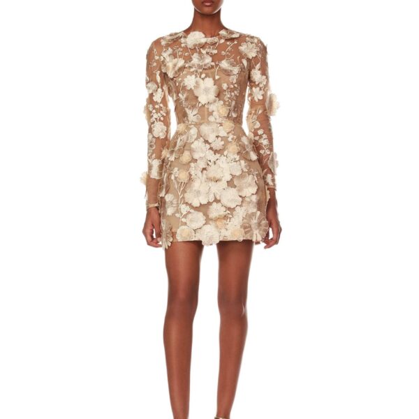 Bronx and Banco Gold Bouquet Maraya Gold Long Sleeve Dress  a harmonious blend of structured elegance and timeless sophistication.