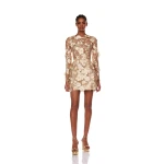 Bronx and Banco Gold Bouquet Maraya Gold Long Sleeve Dress  a harmonious blend of structured elegance and timeless sophistication