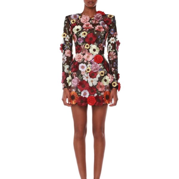 Bronx and Banco Multicolour Bouquet Maraya Multi Long Sleeve Dress  a harmonious blend of structured elegance and timeless sophistication.