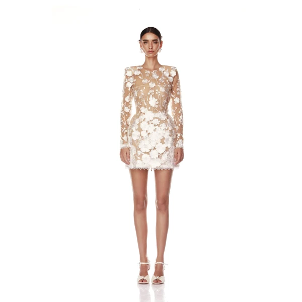 Bronx and Banco Bouquet Maraya White Long Sleeve Mini Dress, view 2