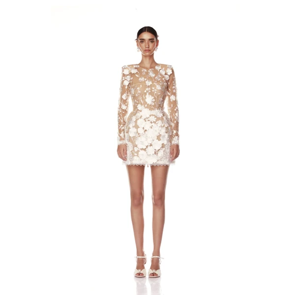 Bronx and Banco Bouquet Maraya White Long Sleeve Mini Dress