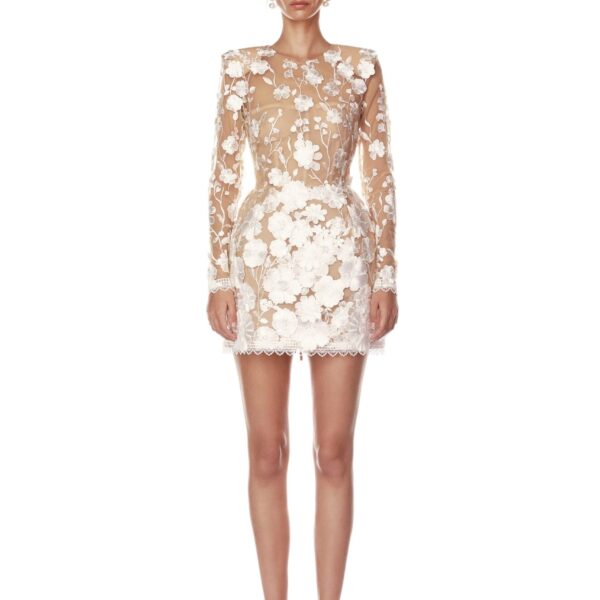Bronx and Banco White Bouquet Maraya White Long Sleeve Mini Dress  a harmonious blend of structured elegance and timeless sophistication