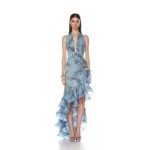 Bronx and Banco Blue Bronte Blue Poppy Maxi Dress  a harmonious blend of structured elegance and timeless sophistication