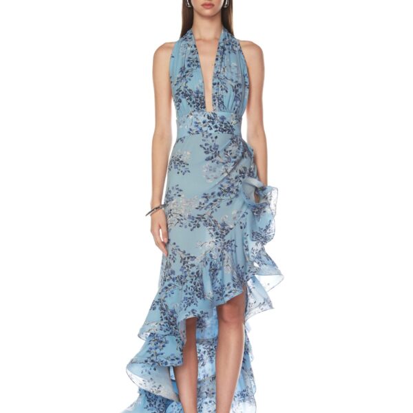 Bronx and Banco Blue Bronte Blue Poppy Maxi Dress  a harmonious blend of structured elegance and timeless sophistication