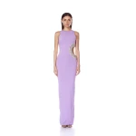 Bronx and Banco Purple Camila Lilac Rhinestone Cutout Maxi Dress  a harmonious blend of structured elegance and timeless sophistication