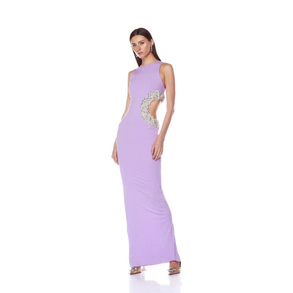 Bronx and Banco Camila Lilac Rhinestone Cutout Maxi Dress, view 3