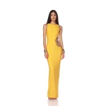 Bronx and Banco Yellow Camila Yellow Rhinestone Cutout Maxi Dress  a harmonious blend of structured elegance and timeless sophistication