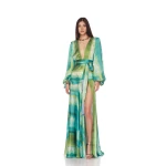 Bronx and Banco Green Carmen Coastal Maxi Dress  a harmonious blend of structured elegance and timeless sophistication