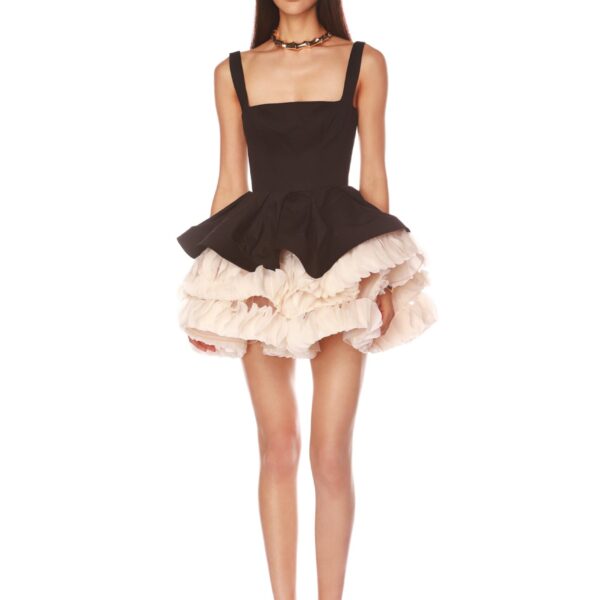 Bronx and Banco Black Catalina Mini Dress  a harmonious blend of structured elegance and timeless sophistication