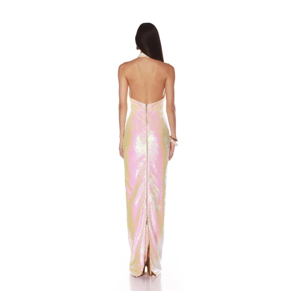 Bronx and Banco Coco Halterneck Pink Iridescent Maxi Dress, view 4