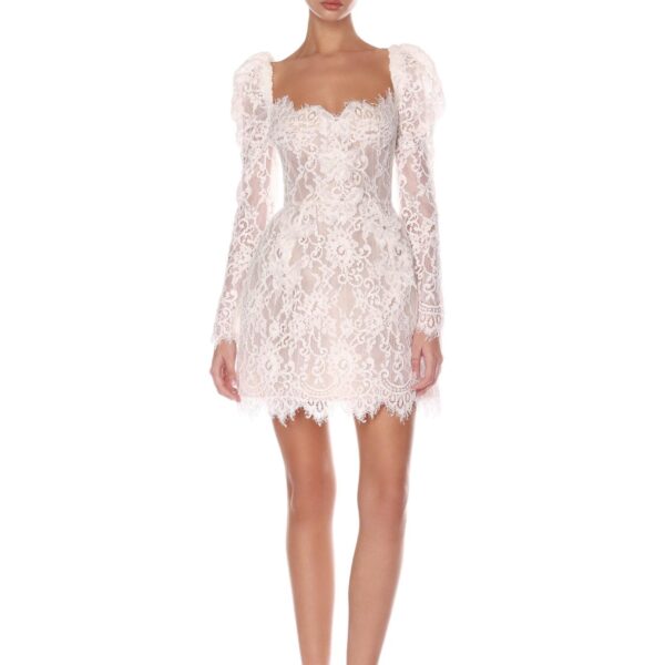 Bronx and Banco White Colette Lace Long Sleeve Mini Dress  a harmonious blend of structured elegance and timeless sophistication.