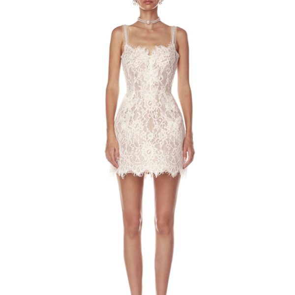Bronx and Banco Ivory Colette Lace Mini Dress  a harmonious blend of structured elegance and timeless sophistication.