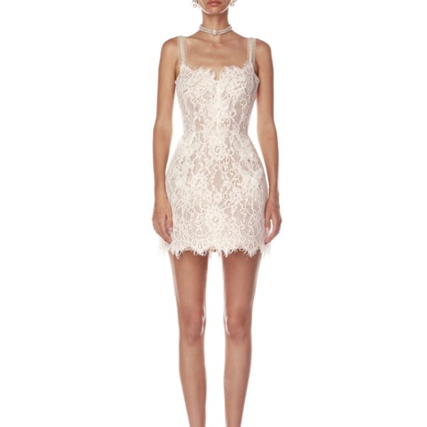Bronx and Banco Ivory Colette Lace Mini Dress  a harmonious blend of structured elegance and timeless sophistication
