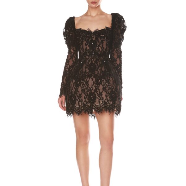 Bronx and Banco Black Colette Lace Noir Long Sleeve Mini Dress  a harmonious blend of structured elegance and timeless sophistication