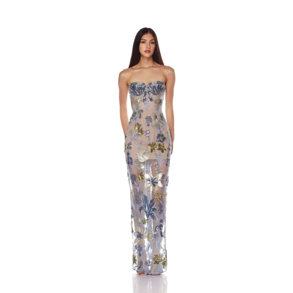 Bronx and Banco Dahlia Baby Blue Multi Maxi Dress, view 2