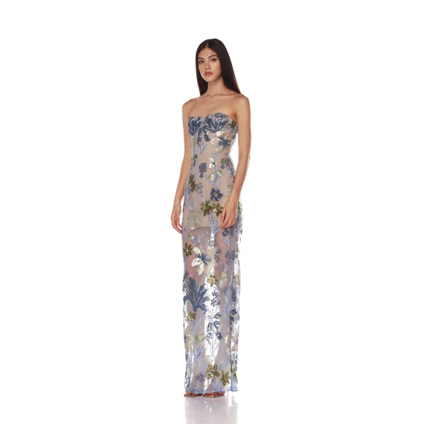 Bronx and Banco Dahlia Baby Blue Multi Maxi Dress, view 3