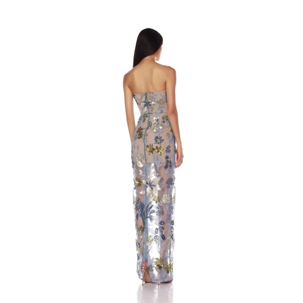 Bronx and Banco Dahlia Baby Blue Multi Maxi Dress, view 4