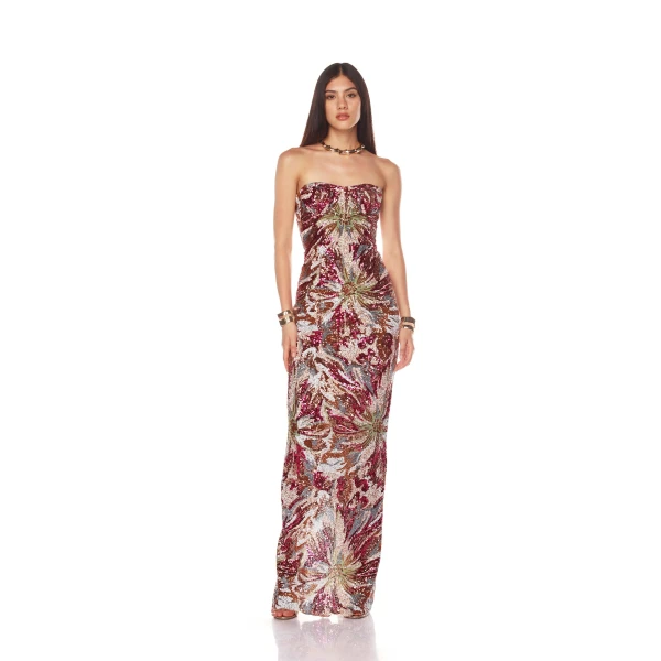 Bronx and Banco Dahlia Fuchsia Multi Maxi Dress, view 2