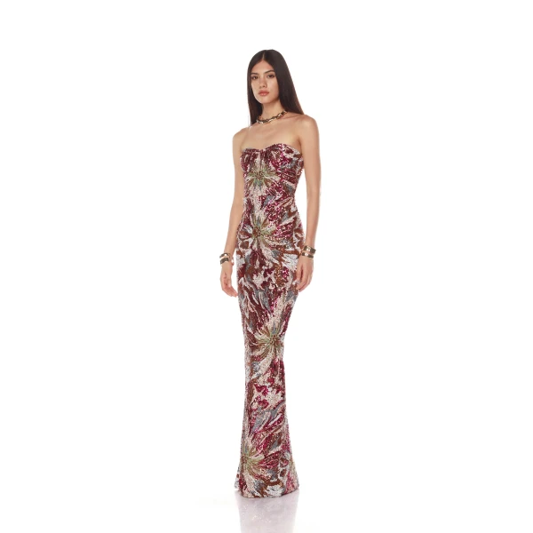 Bronx and Banco Dahlia Fuchsia Multi Maxi Dress, view 3