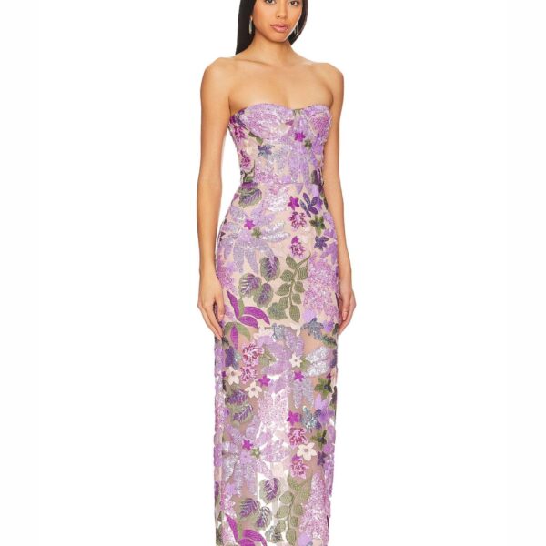 Bronx and Banco Purple Dahlia Lilac Maxi Dress  a harmonious blend of structured elegance and timeless sophistication.