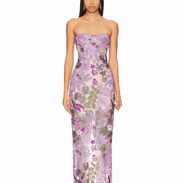 Bronx and Banco Purple Dahlia Lilac Maxi Dress  a harmonious blend of structured elegance and timeless sophistication