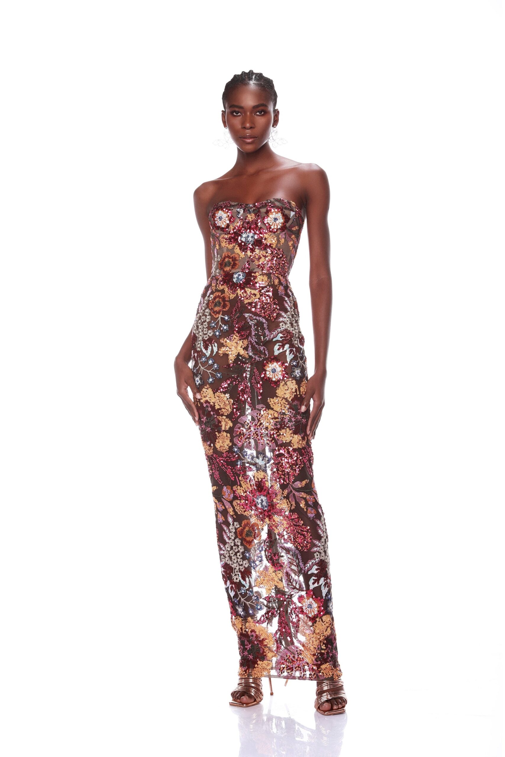 Bronx and Banco Multicolour Dahlia Maxi Dress  a harmonious blend of structured elegance and timeless sophistication