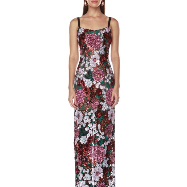 Bronx and Banco Pink Dahlia Pink Multi Maxi Dress  a harmonious blend of structured elegance and timeless sophistication