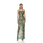 Bronx and Banco Multicolour Dahlia Teal Multi Maxi Dress  a harmonious blend of structured elegance and timeless sophistication